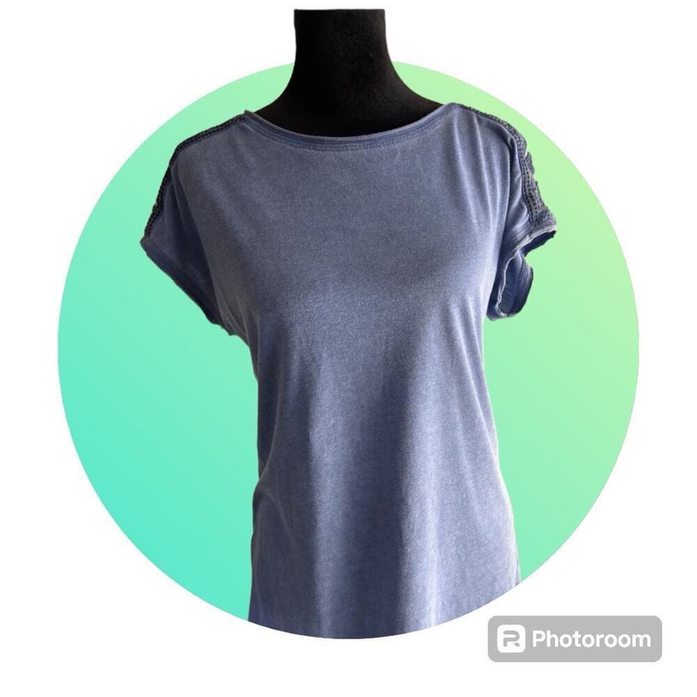 DANTELLE rounded neckline, short cap sleeve T-shirt with lace, women's size S
